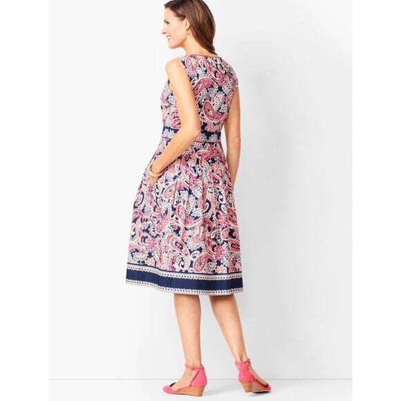 Talbots Fit & Flare Paisley Dress Size 14 Blue Pink White EUC Preppy - Picture 3 of 10